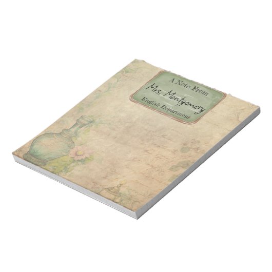 Vintages Schreibpapier, Lehrer, Blumenschrift Notizblock (Rotiert)