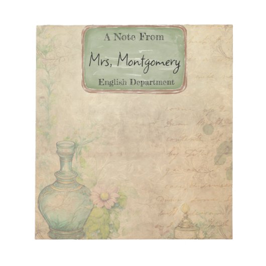 Vintages Schreibpapier, Lehrer, Blumenschrift Notizblock (Vorderseite)