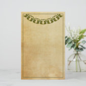 Vintages Schreibpapier mit Grüngarland Briefpapier (Stehend Vorderseite)
