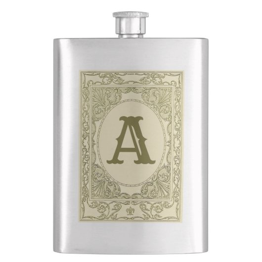 Vintages Schriftgrabgrün mit monogramm Buchstaben  Flachmann (Vorderseite)