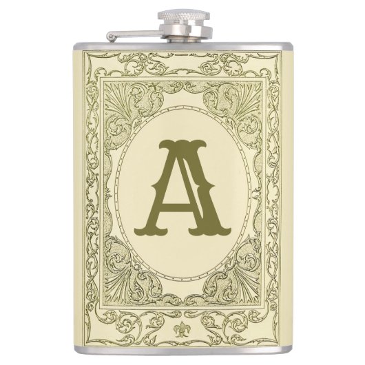 Vintages Schriftgrabgrün mit monogramm Buchstaben  Flachmann (Vorderseite)