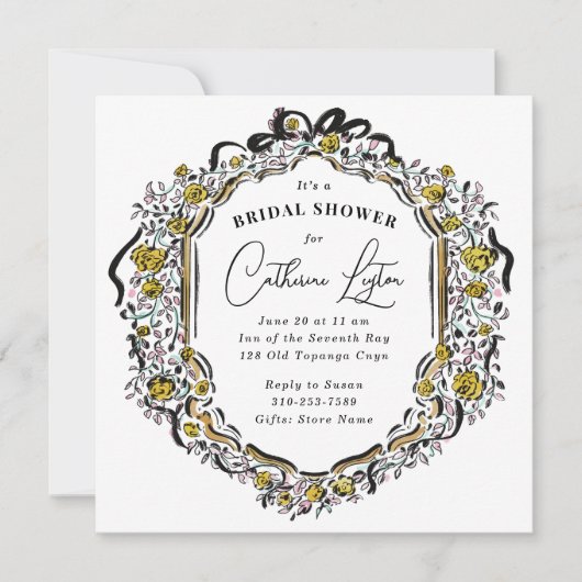 Vintages schwarz-gelbes Brautparty Einladung (Vorderseite)