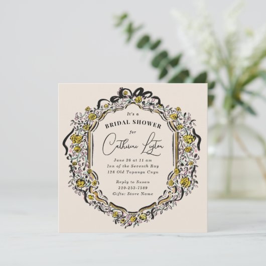 Vintages schwarz-gelbes Brautparty Einladung (Stehend Vorderseite)