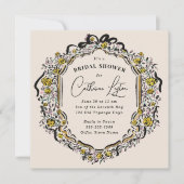 Vintages schwarz-gelbes Brautparty Einladung (Vorderseite)