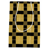 Vintages Schwarz-Gold-Bufallo-kariertes Muster Mittlere Geschenktüte (Rückseite)