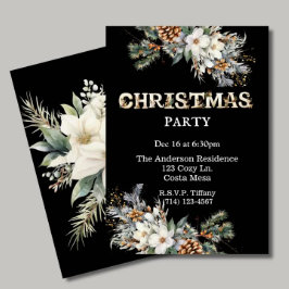 Vintages Schwarz-Gold-Grün Weihnachten Party Einladung