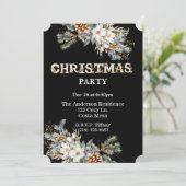 Vintages Schwarz-Gold-Grün Weihnachten Party Einladung (Stehend Vorderseite)