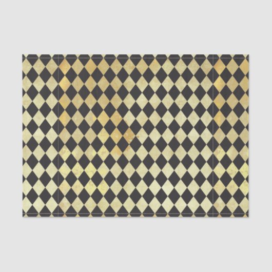 Vintages Schwarz-Gold-Harlequin-Muster Seidenpapier (Vorderseite)