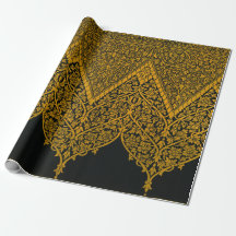 Vintages Schwarz-Gold-Indisches Blumenmuster