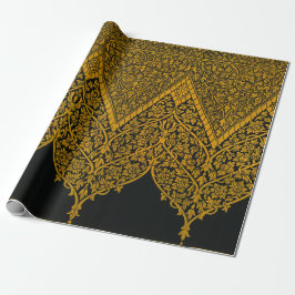 Vintages Schwarz-Gold-Indisches Blumenmuster Geschenkpapier