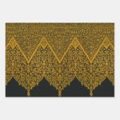 Vintages Schwarz-Gold-Indisches Blumenmuster Geschenkpapier Set (Vorderseite 3)