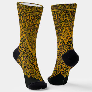 Vintages Schwarz-Gold-Indisches Blumenmuster Socken