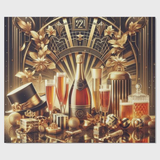 Vintages Schwarz-Gold-Neujahrspapier Geschenkpapier (Flach)