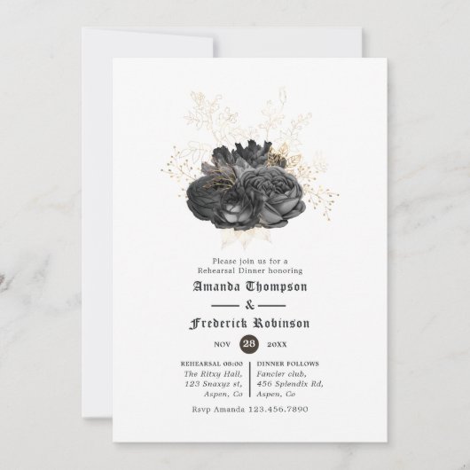 Vintages Schwarz-Gold-Probe Einladung (Vorderseite)