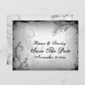 Vintages schwarz graues Blätterblatt Save the Date Ankündigungspostkarte (Vorne/Hinten)