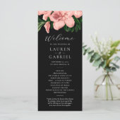 Vintages Schwarz-Rosa-Hochzeitsprogramm mit Blüten (Stehend Vorderseite)