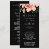 Vintages Schwarz-Rosa-Hochzeitsprogramm mit Blüten (Vorne/Hinten)