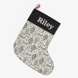 Vintages Schwarz und Elfenbeinschmuck Urlaub Großer Weihnachtsstrumpf