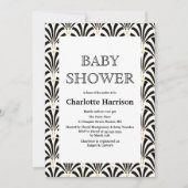 Vintages Schwarz-Weiß Art Déco Fans Babydusche Einladung (Vorderseite)