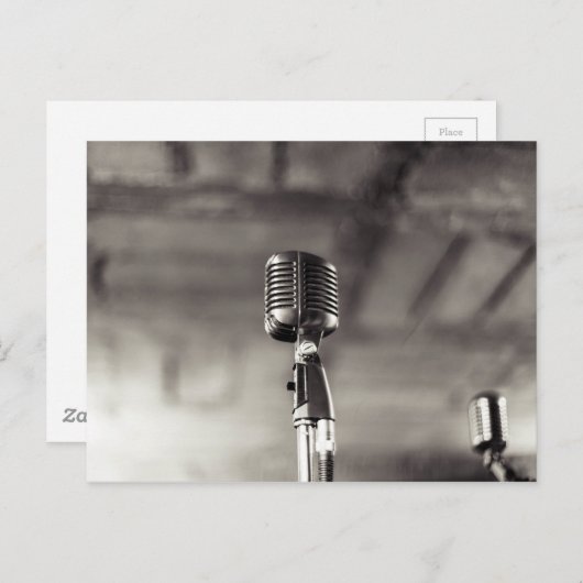 Vintages Schwarz-Weiß-Audiophile Mikrofon Postkarte (Vorne/Hinten)