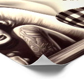 Vintages Schwarz-Weiß-Button Zeichnend Poster (Ecke)