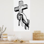 Vintages Schwarz-Weiß-Christliches Osterkreuz Poster (Küche)