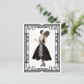 Vintages Schwarz-Weiß-Flapper-Abend Postkarte (Stehend Vorderseite)