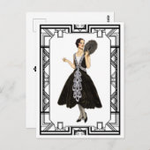 Vintages Schwarz-Weiß-Flapper-Abend Postkarte (Vorne/Hinten)