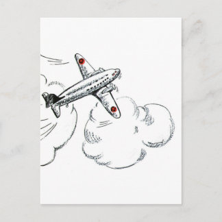 Vintages Schwarz-Weiß-Flugzeug Zeichnend Postkarte