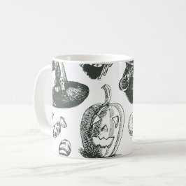 Vintages Schwarz-Weiß-Halloween-Muster Kaffeetasse