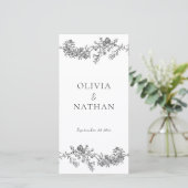 Vintages Schwarz-Weiß-Hochzeitsprogramm (Stehend Vorderseite)