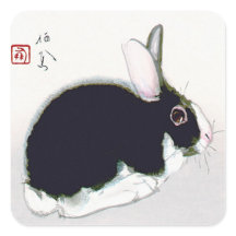 Vintages Schwarz-Weiß-Kaninchen, japanische Kunst