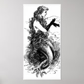 Vintages Schwarz-Weiß-Mermaid-Poster Poster (Vorne)