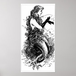 Vintages Schwarz-Weiß-Mermaid-Poster Poster