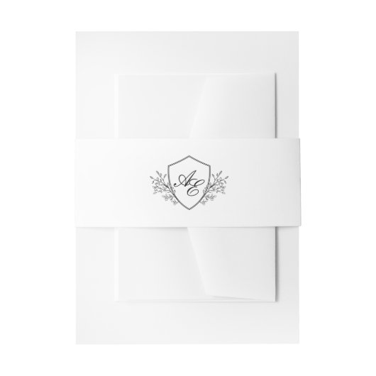 Vintages Schwarz-Weiß-Monogramm-Wappen Einladungsbanderole (Vorderseite Beispiel)