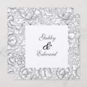 Vintages Schwarz-Weiß-Muster Einladung zur Hochzei (Vorne/Hinten)