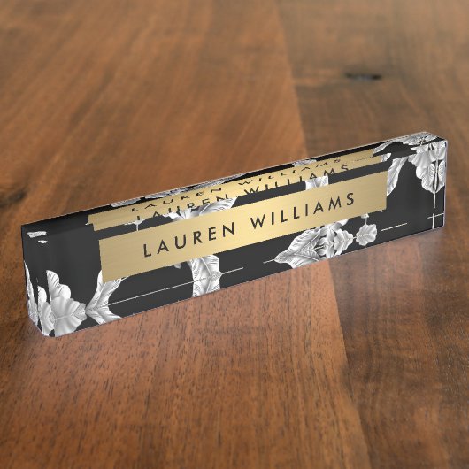 Vintages Schwarz-Weiß-Muster Namensplakette (Seite)