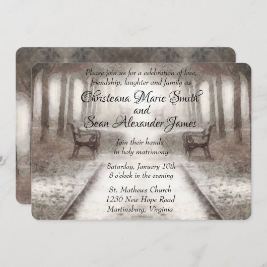 Vintages Schwarz-Weiß-Park Einladung (Vorne/Hinten)