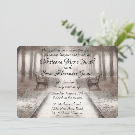 Vintages Schwarz-Weiß-Park Einladung (Stehend Vorderseite)