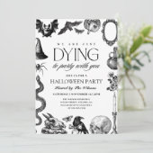 Vintages Schwarz-Weiß-SchädelHalloween Einladung (Stehend Vorderseite)