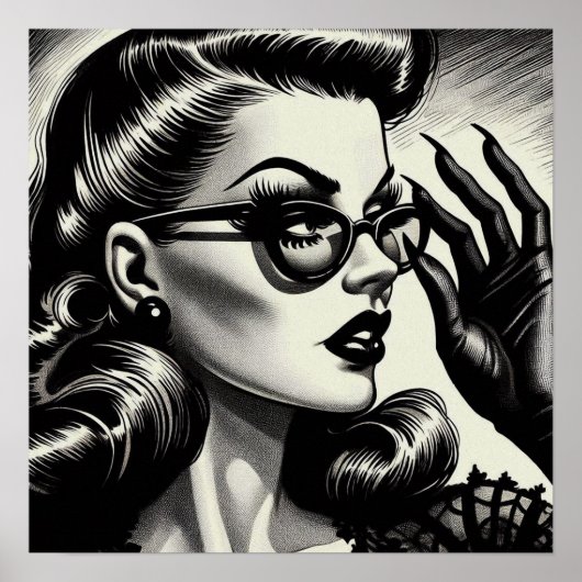 Vintages Schwarz-Weiß-Zeichn Poster (Vorne)