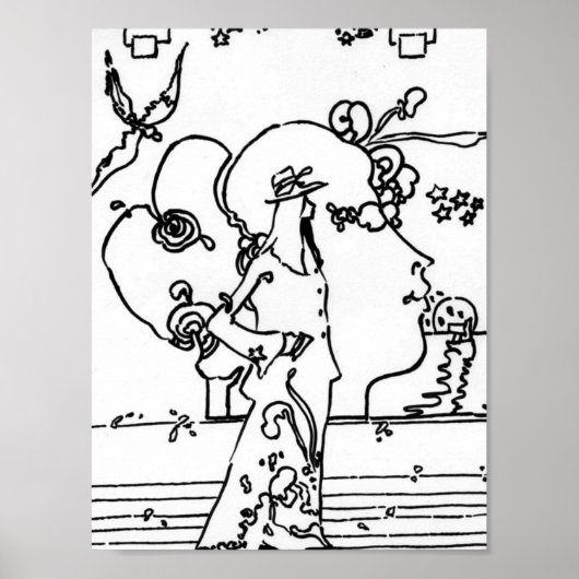 Vintages schwarz-weiß zeichnend Bildprofil Poster (Vorne)