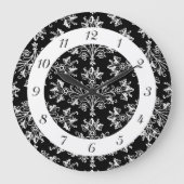 Vintages Schwarz-weißes Damaskusmuster mit Zahlen Große Wanduhr (Vorderseite)