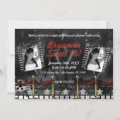 Vintages Schwarz-weißes Hollywood Red Teppich Foto Einladung (Vorderseite)