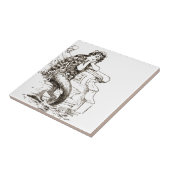 Vintages Schwarz-weißes Meerjungfrau-Zeichnen Fliese (Seite)