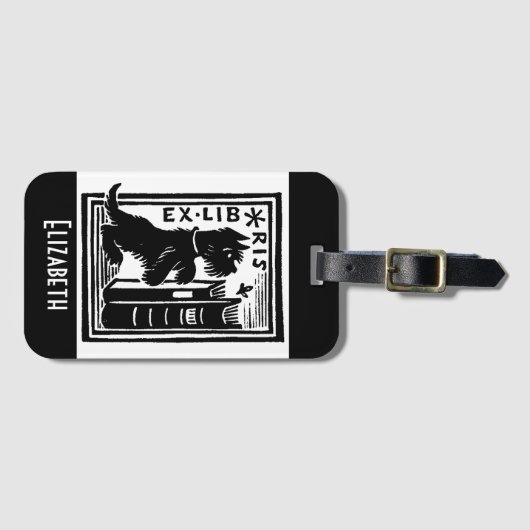 Vintages Schwarz-weißes Monogramm Buchzeichen Gepäckanhänger (Vorderseite (Horizontal))