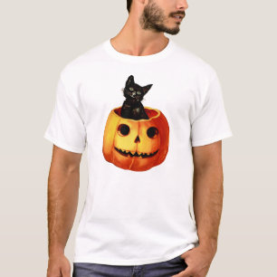 Vintages schwarze Katzen-und Kürbis-Shirt T-Shirt