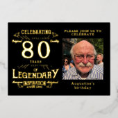 Vintages Schwarzes 80. Geburtstag Folieneinladung (Vorderseite)