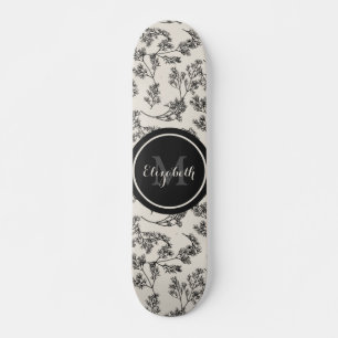 Vintages Schwarzes Botanisches Muster und Monogram Skateboard