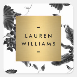 Vintages Schwarzes Floral Muster Personalisiert Quadratischer Aufkleber